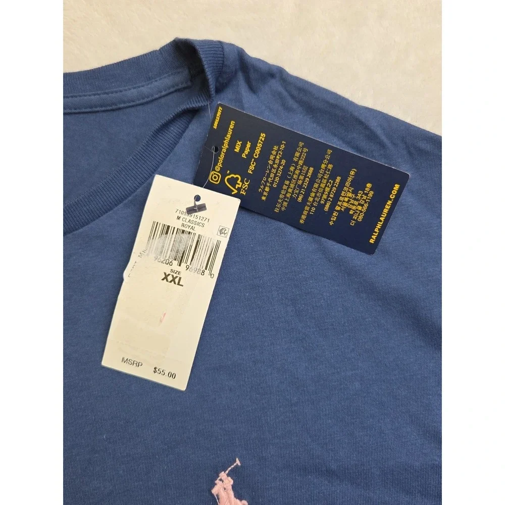 NWT‎ Polo Ralph Lauren Classics Mens T-SHIRT Size XXL Royal Blue Pink Pony Crew